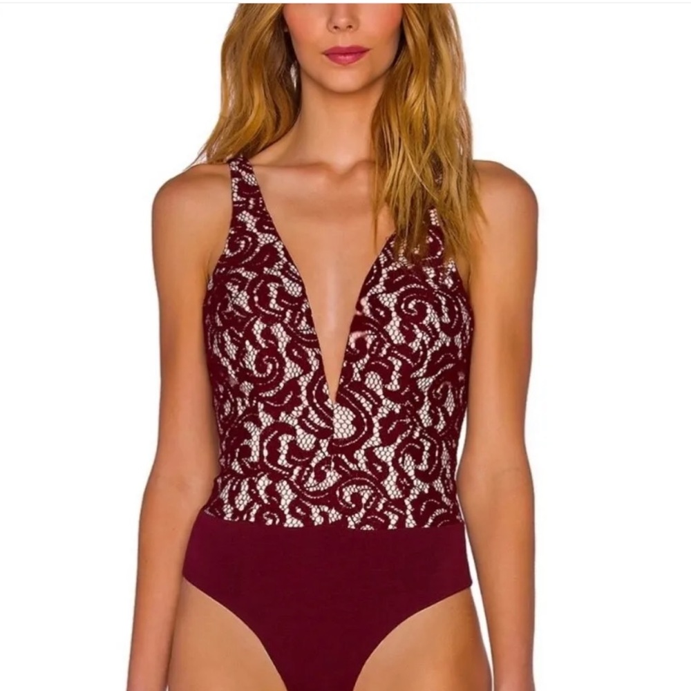Bardot Red Lace body suit - size small
